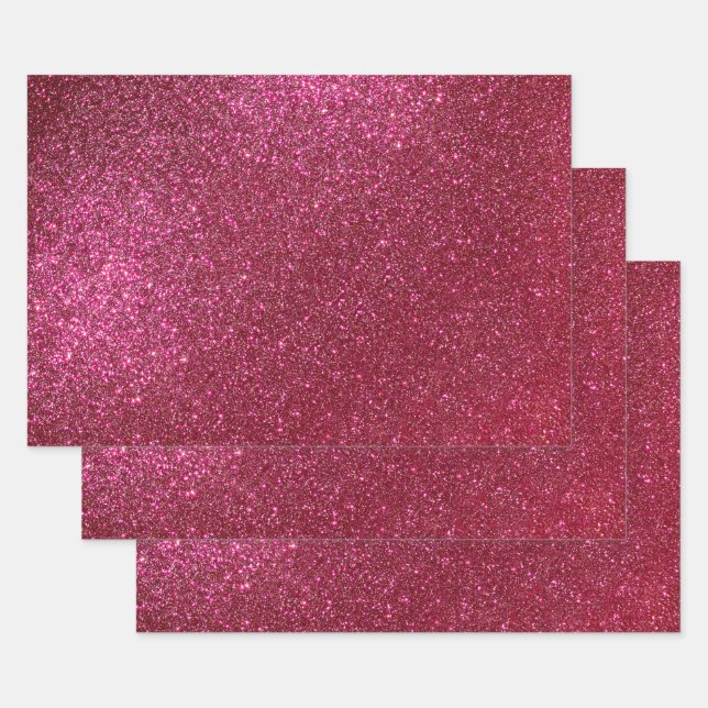 Girly Sparkly Wine Burgundy Red Glitter Wrapping Paper Sheets (Set)