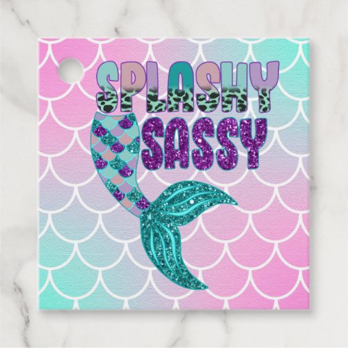Girly Splashy Sassy Pink Purple Green Mermaid Tail Favor Tags