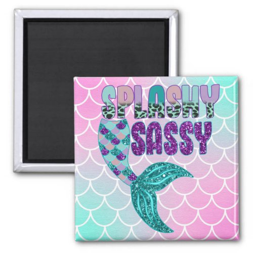 Girly Splashy Sassy Pink Purple Green Mermaid Tail Magnet