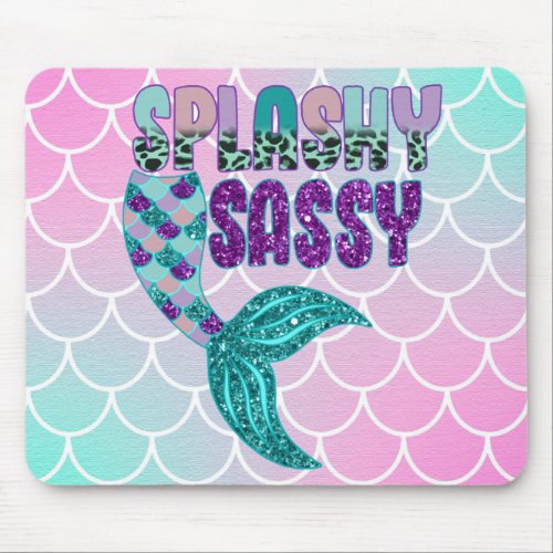 Girly Splashy Sassy Pink Purple Green Mermaid Tail Mouse Pad