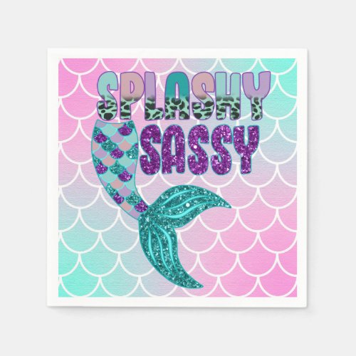 Girly Splashy Sassy Pink Purple Green Mermaid Tail Napkins
