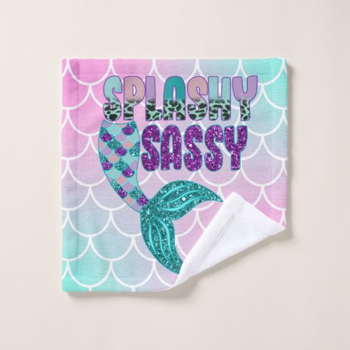 Girly Splashy Sassy Pink Purple Green Mermaid Tail Wash Cloth