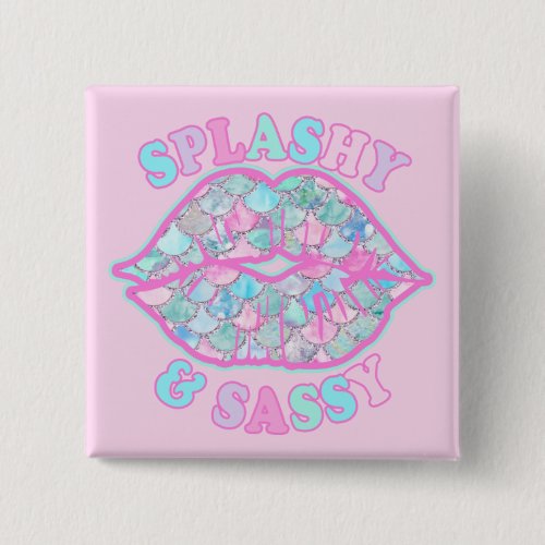 Girly Splashy  Sassy Pink Turquoise Mermaid Kiss Button