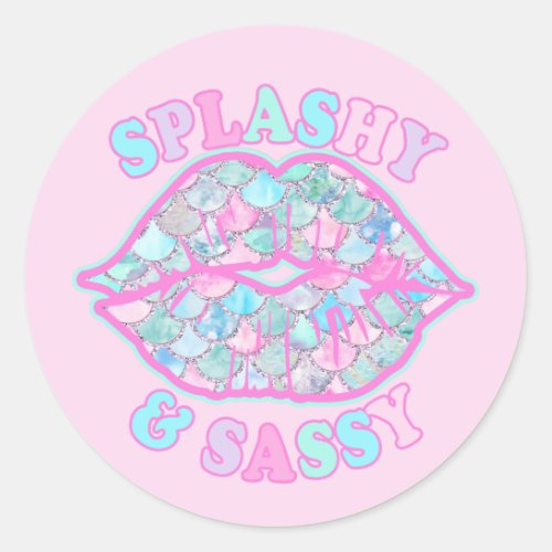 Girly Splashy  Sassy Pink Turquoise Mermaid Kiss Classic Round Sticker