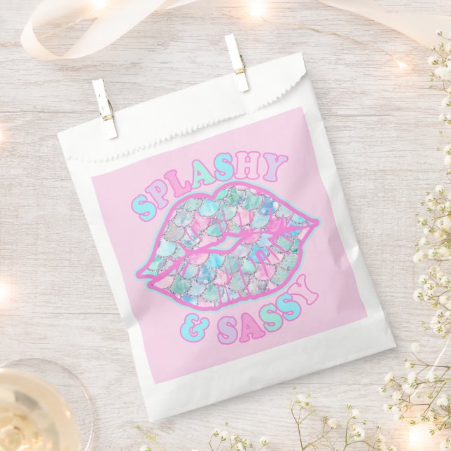 Girly Splashy & Sassy Pink Turquoise Mermaid Kiss Favor Bag (Clipped)