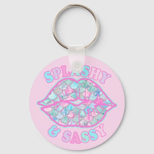 Girly Splashy  Sassy Pink Turquoise Mermaid Kiss Keychain