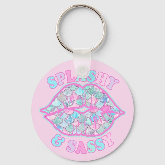Girly Splashy & Sassy Pink Turquoise Mermaid Kiss Keychain (Front)