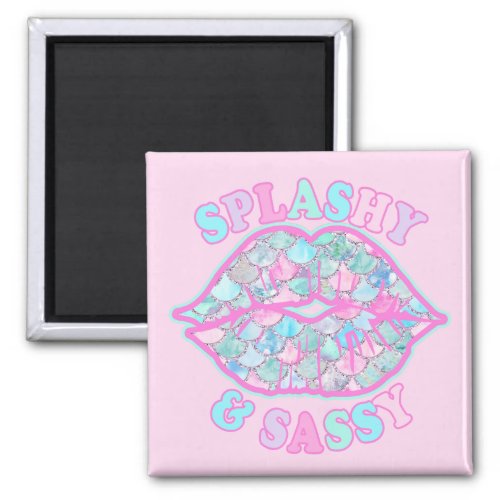 Girly Splashy  Sassy Pink Turquoise Mermaid Kiss Magnet