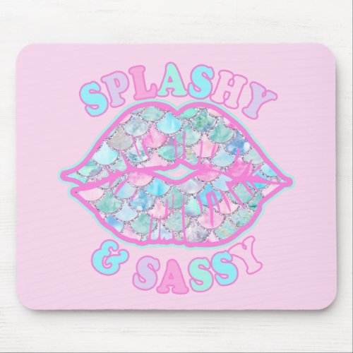 Girly Splashy  Sassy Pink Turquoise Mermaid Kiss Mouse Pad