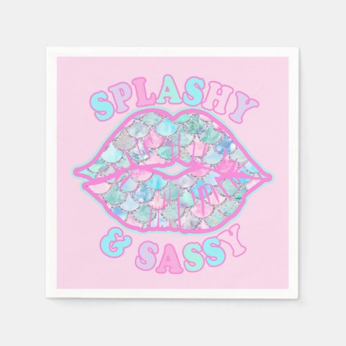 Girly Splashy  Sassy Pink Turquoise Mermaid Kiss Napkins