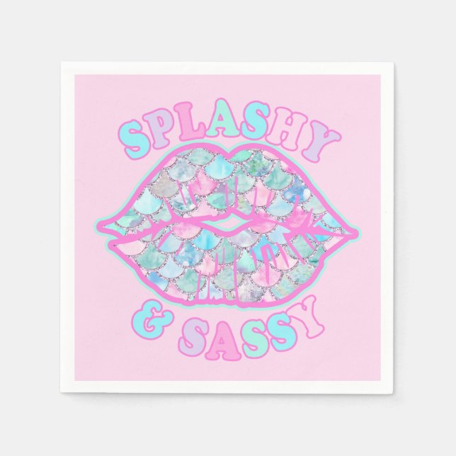 Girly Splashy & Sassy Pink Turquoise Mermaid Kiss Napkins (Front)