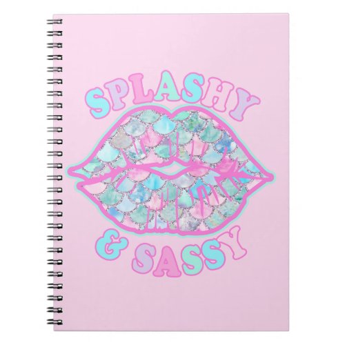 Girly Splashy  Sassy Pink Turquoise Mermaid Kiss Notebook
