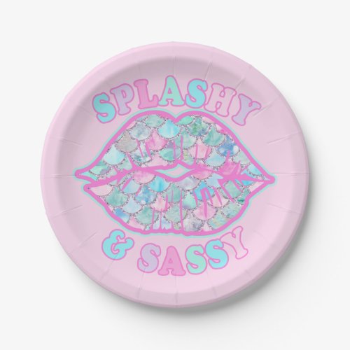 Girly Splashy  Sassy Pink Turquoise Mermaid Kiss Paper Plates