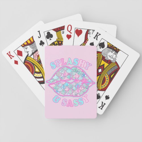 Girly Splashy  Sassy Pink Turquoise Mermaid Kiss Playing Cards