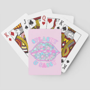 Girly Splashy & Sassy Pink Turquoise Mermaid Kiss Poker Cards
