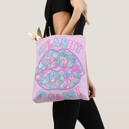 Girly Splashy  Sassy Pink Turquoise Mermaid Kiss Tote Bag