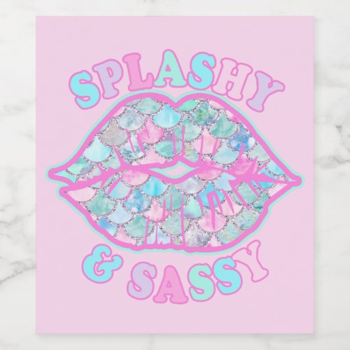 Girly Splashy  Sassy Pink Turquoise Mermaid Kiss Wine Label