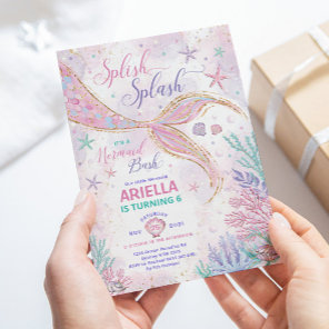 Girly Splish Splash Mermaid Birthday Bash Party Invitation