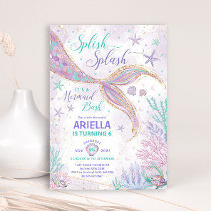 Girly Splish Splash Mermaid Birthday Bash Party Invitation