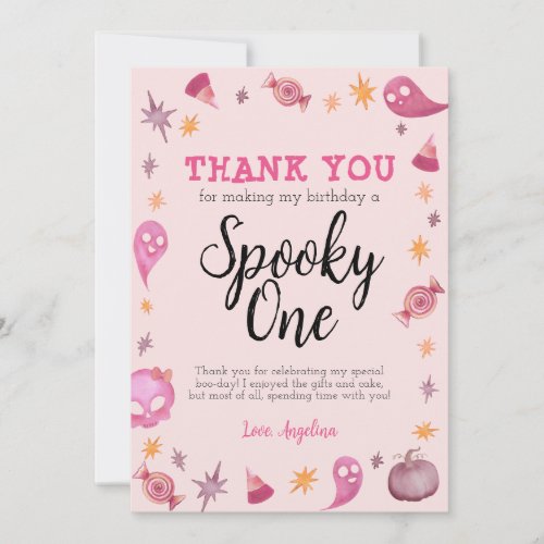 Girly Spooky One Birthday Thank You Card