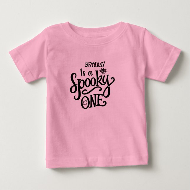 Girly Spooky One First Birthday Halloween Baby T-Shirt (Front)