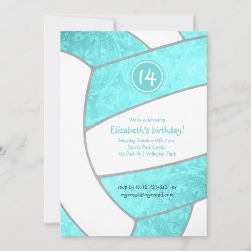 girly sports bright turquoise volleyball birthday invitation