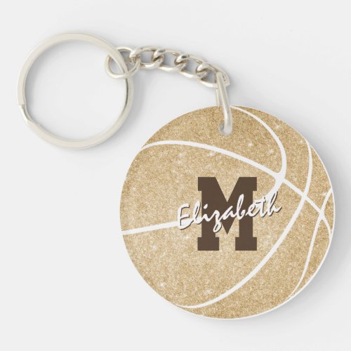 girly sports gold monogrammed basketball bag tag keychain