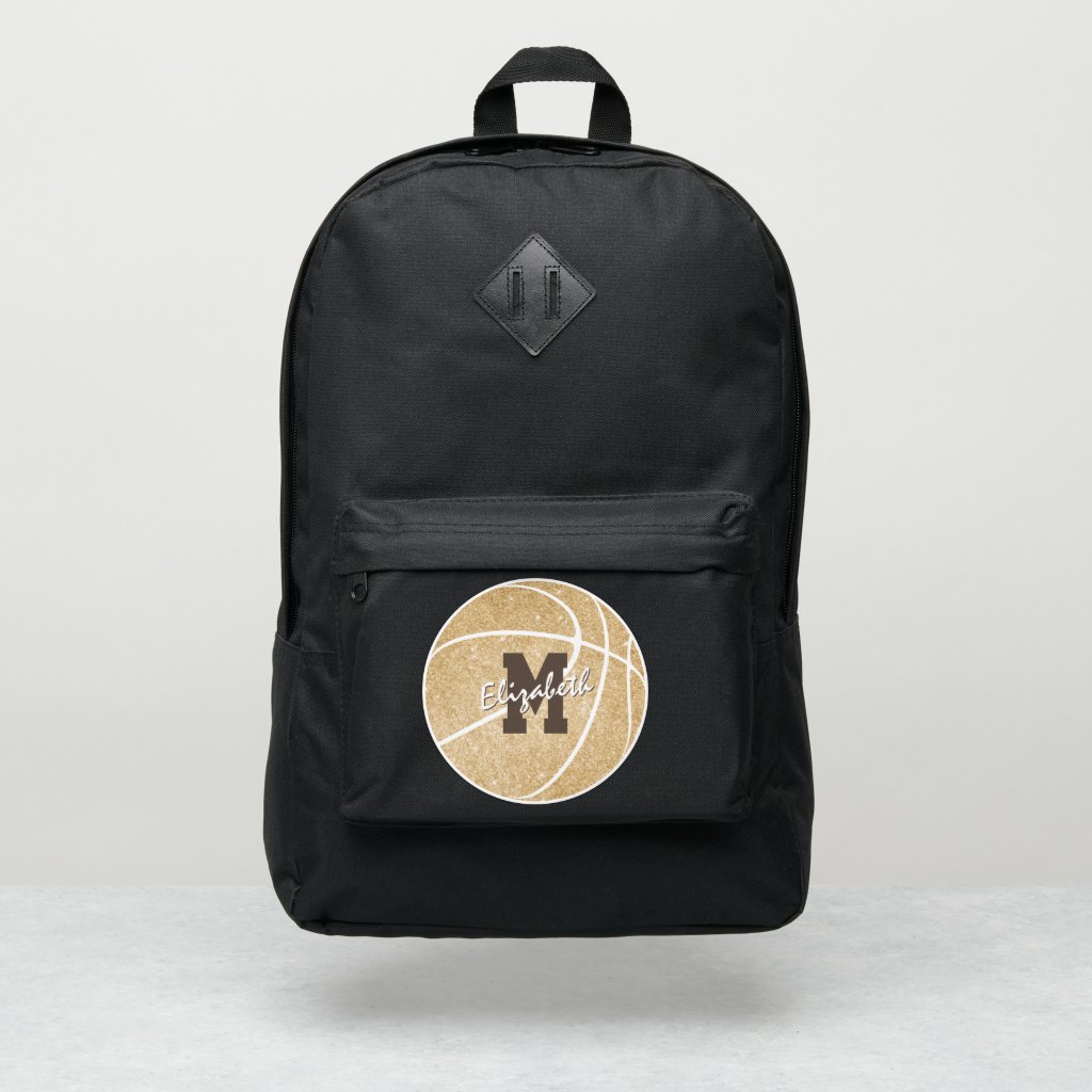 girly sports gold monogrammed basketball backpack