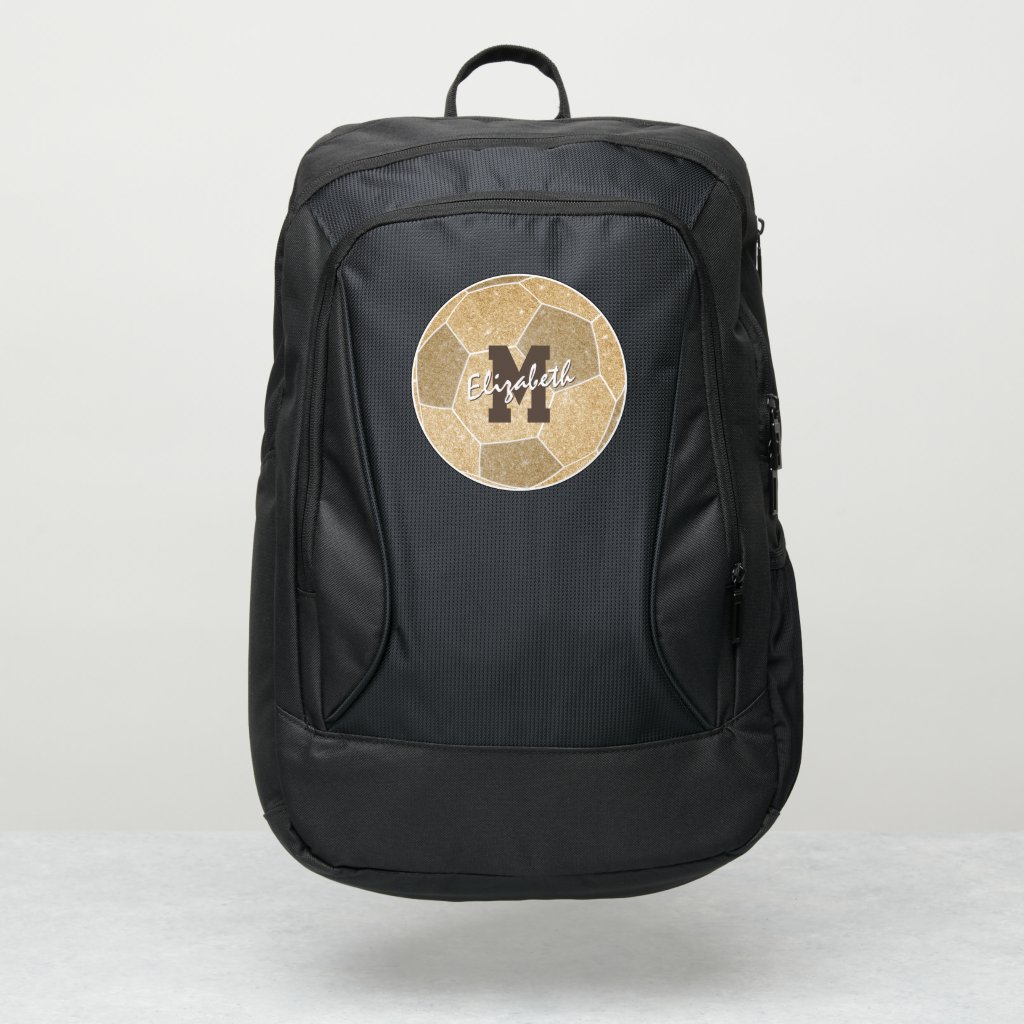 girly sports gold monogrammed soccer backpack