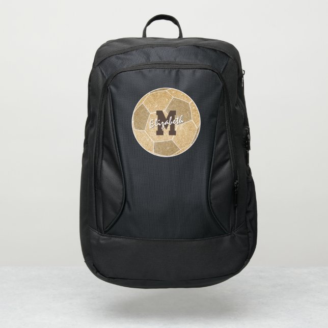 girly sports gold monogrammed soccer port authority® backpack (Front)
