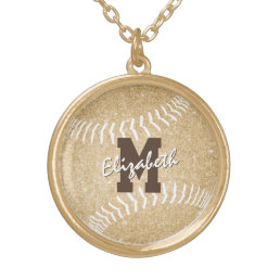 girly sports gold monogrammed softball gold plated necklace
