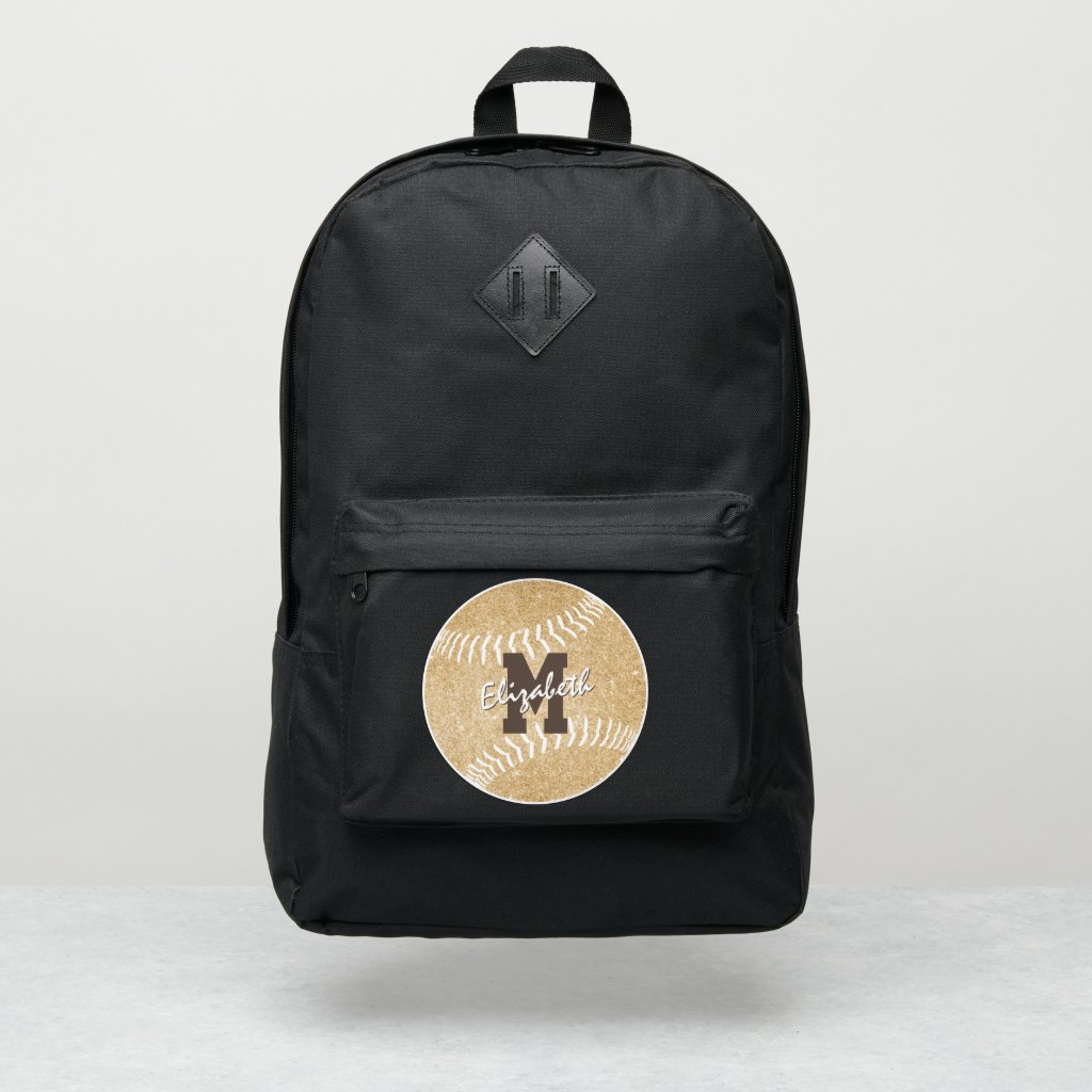 girly sports gold monogrammed softball backpack