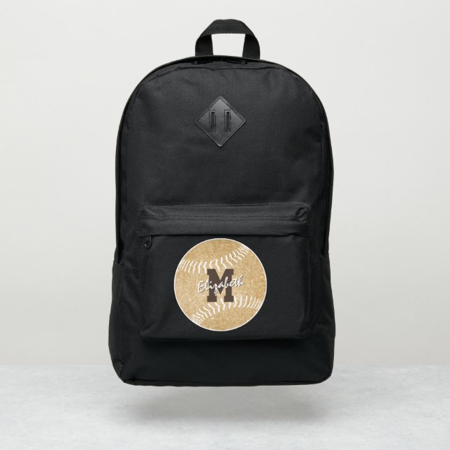 girly sports gold monogrammed softball port authority® backpack (Front)