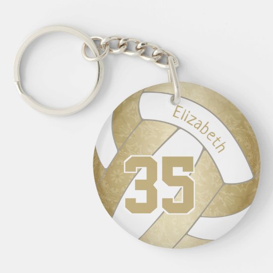 girly sports gold white volleyball keychain