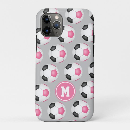 Girly sports pink black white soccer balls pattern iPhone 11 pro case