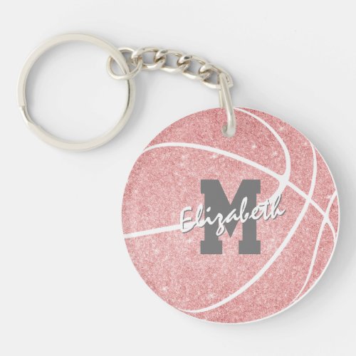girly sports pink monogrammed basketball bag tag keychain