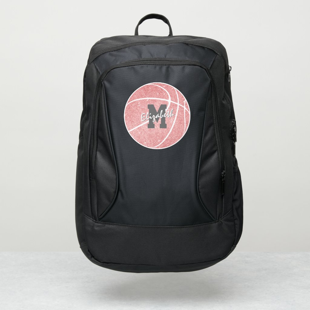 girly sports pink monogrammed basketball  backpack
