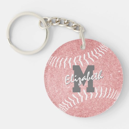 girly sports pink monogrammed softball bag tag keychain