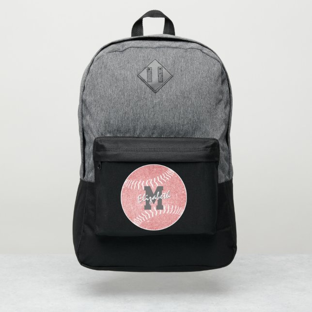 girly sports pink monogrammed softball port authority® backpack (Front)