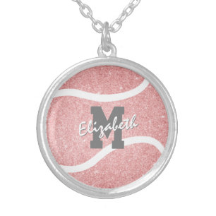 girly sports pink monogrammed tennis silver plated necklace