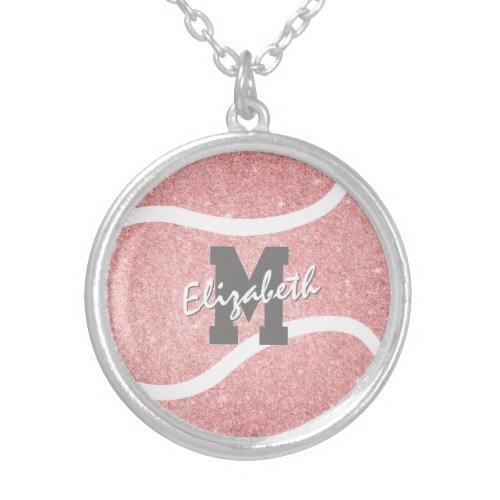 girly sports pink monogrammed tennis silver plated necklace