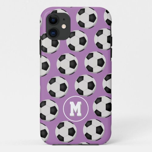 Girly sports soccer balls pattern monogrammed iPhone 11 case