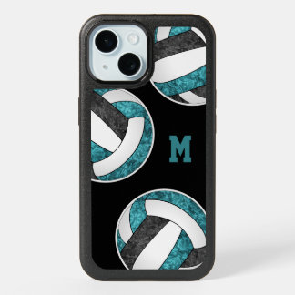 girly sports teal black team colors volleyballs  iPhone 15 case