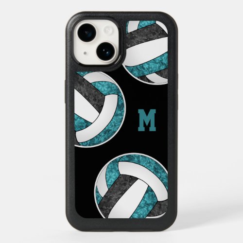 girly sports teal black team colors volleyballs  OtterBox iPhone 14 case