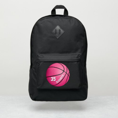 girly sporty hot pink basketball personalized port authority backpack
