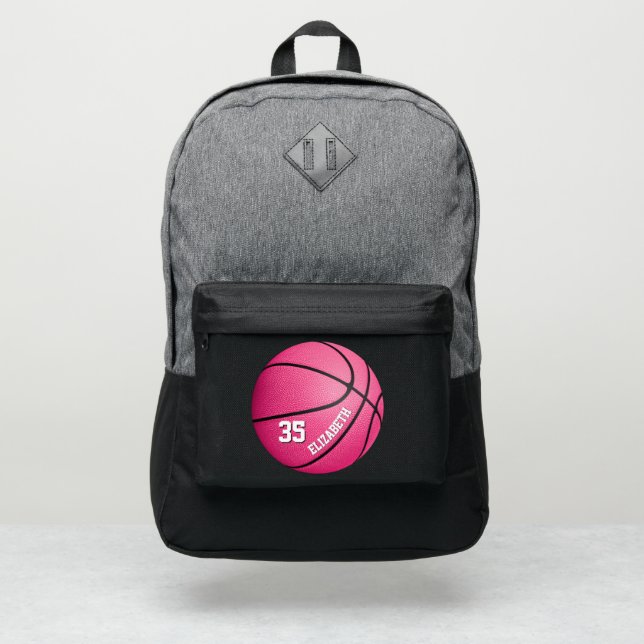 girly sporty hot pink basketball personalized port authority® backpack (Front)