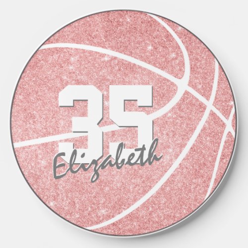 girly sporty pink personalized basketball wireless charger 