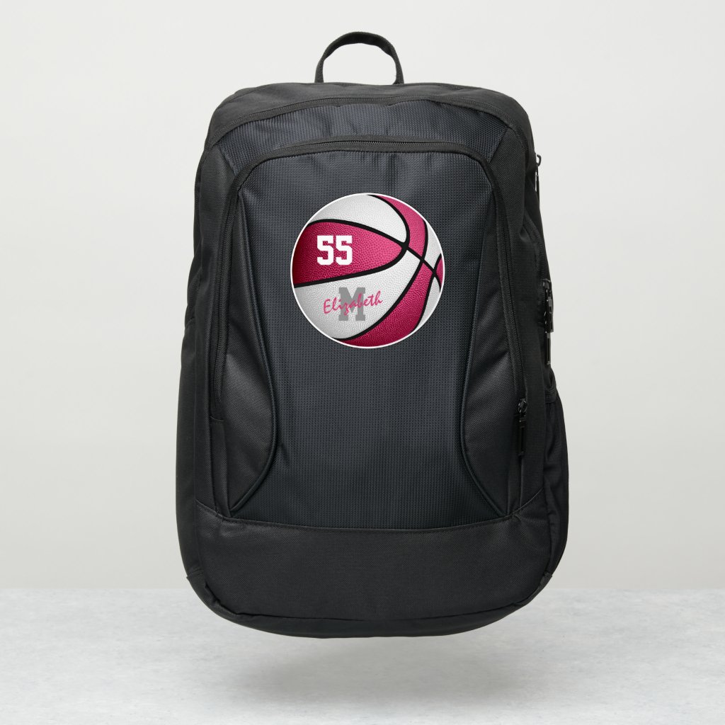 girly sporty pink white basketball personalized backpack