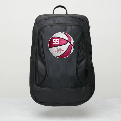 girly sporty pink white basketball personalized port authority backpack