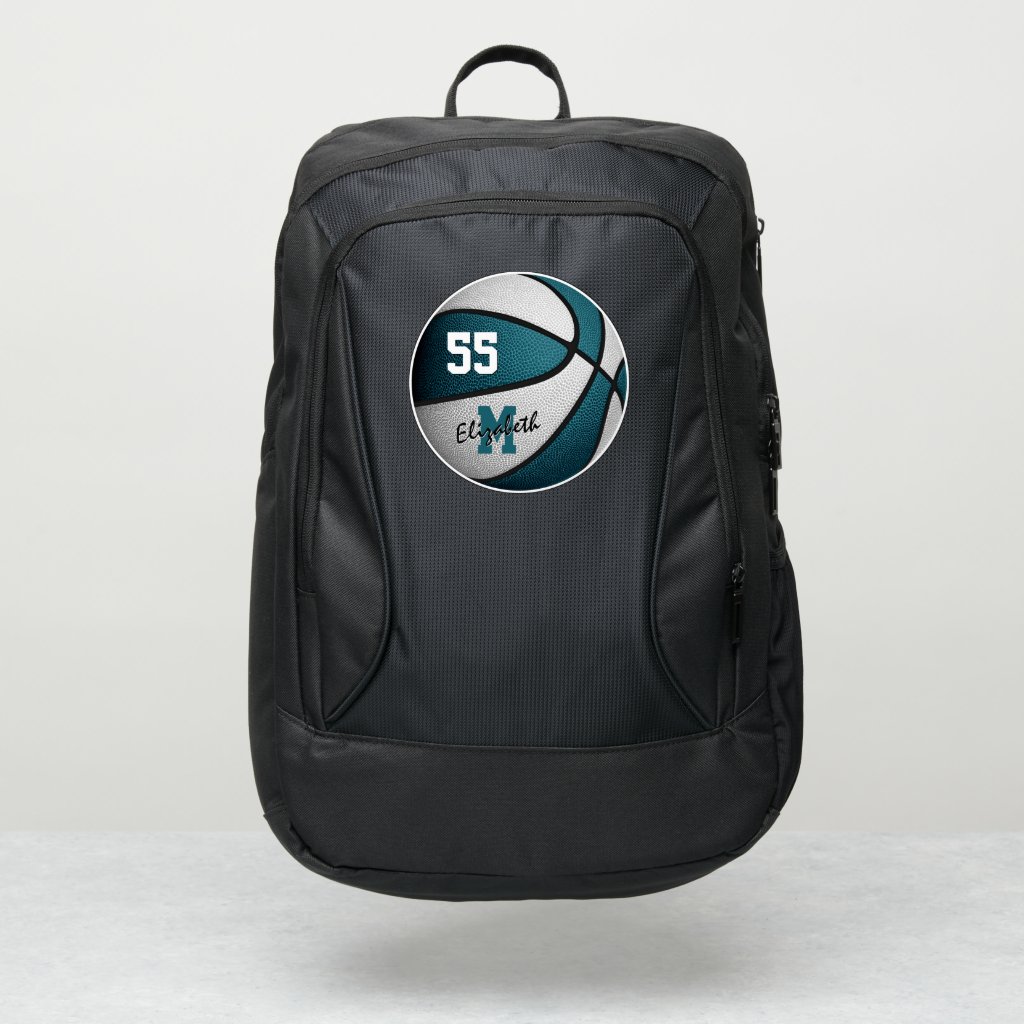 girly sporty teal white basketball personalized backpack